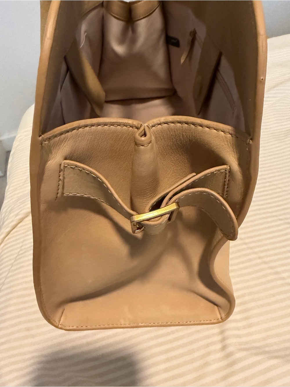 Neutral Tan Leather Top-Handle Satchel - Picture 2 of 4
